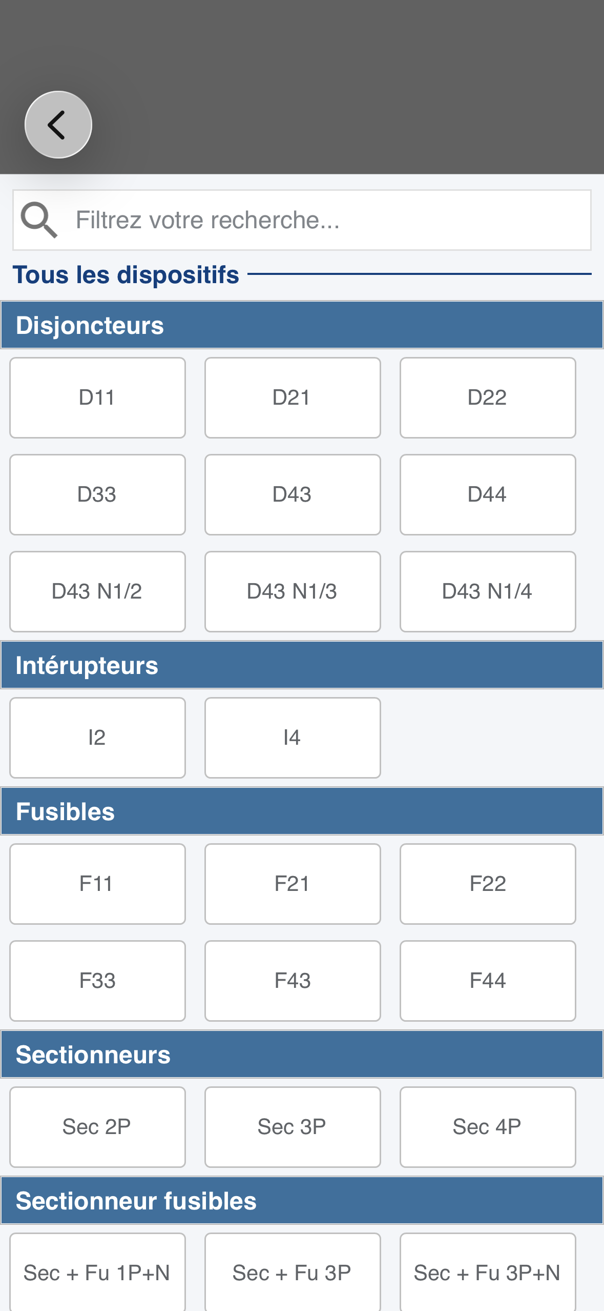 Sélection rapide du type de dispositif électrique dans Iperya Collect