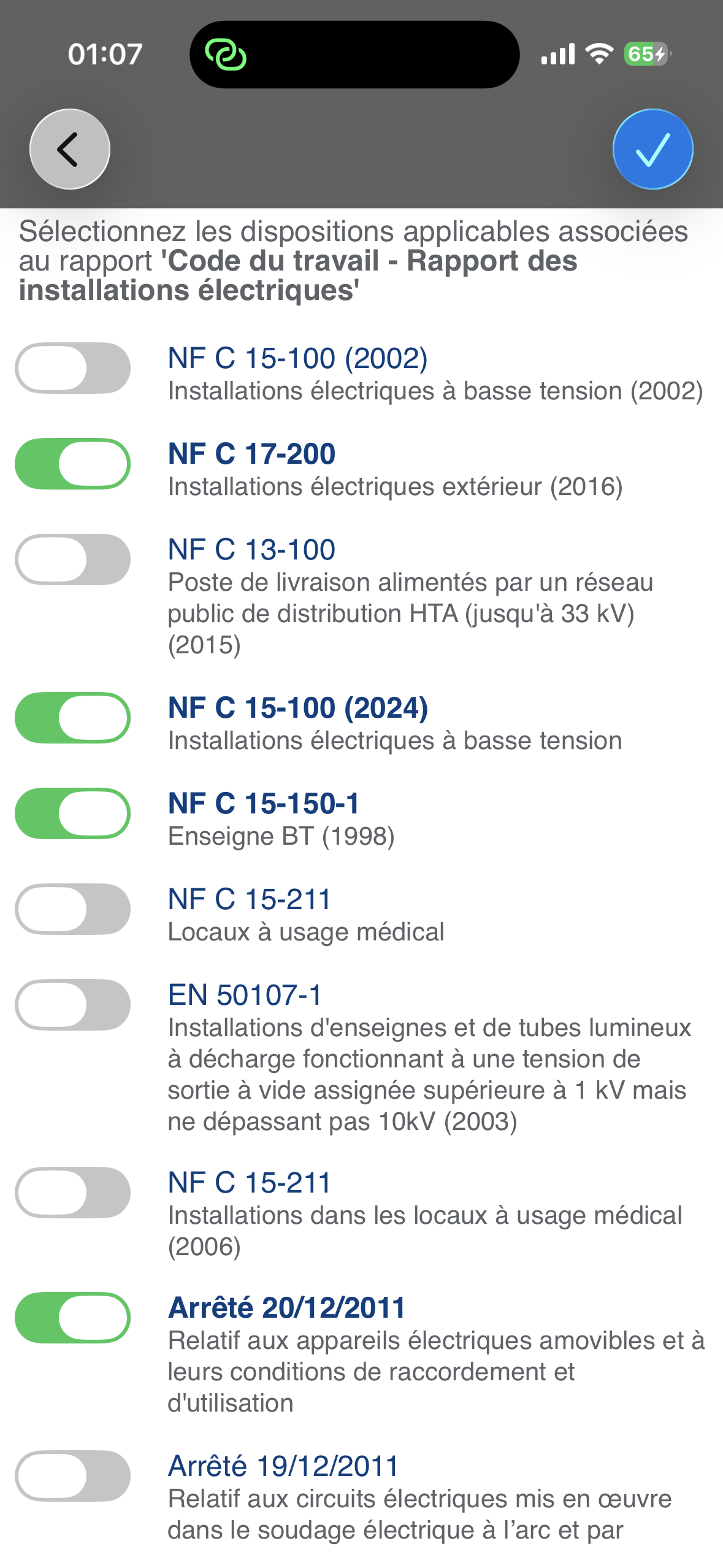 Sélection des dispositions applicables dans Iperya Collect