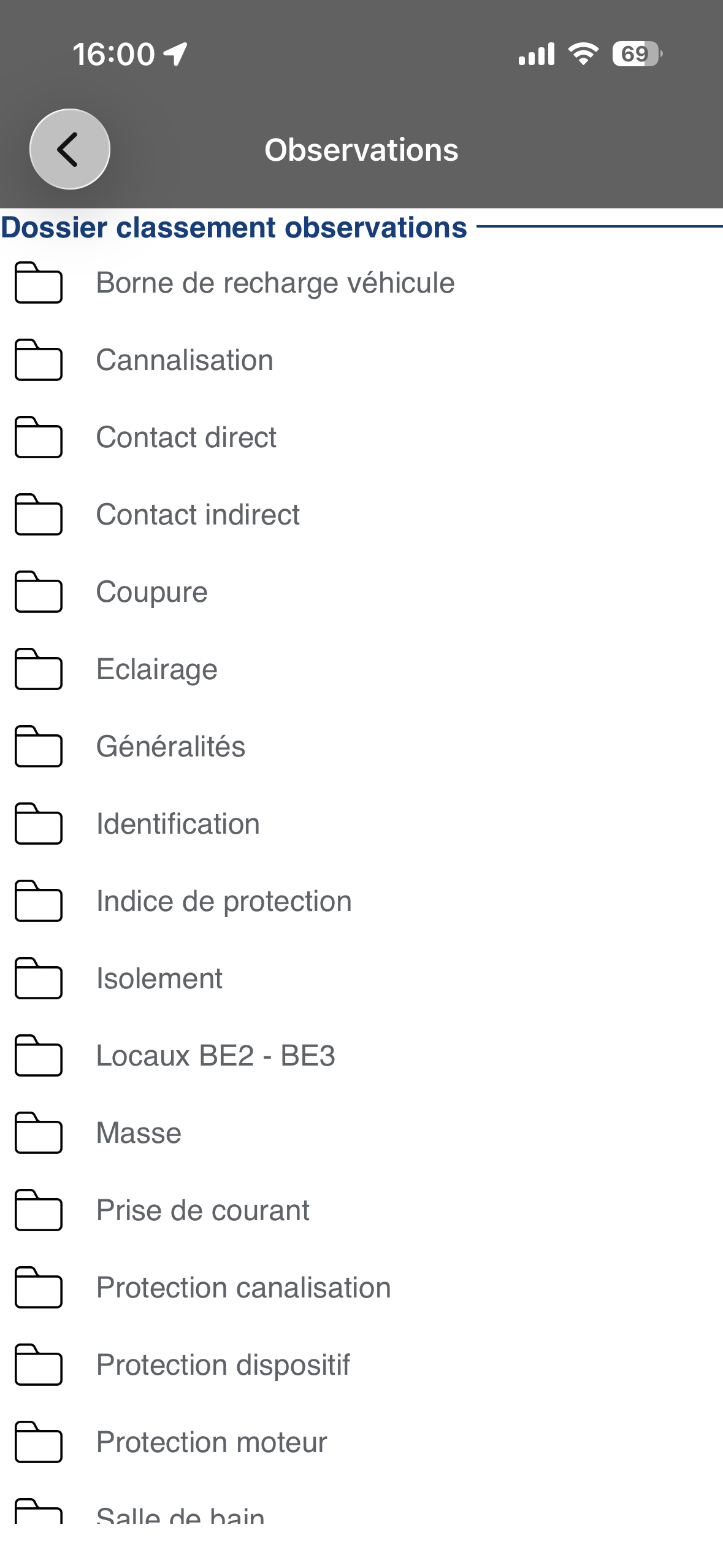 Liste des catégories d’observations disponibles dans Iperya Collect