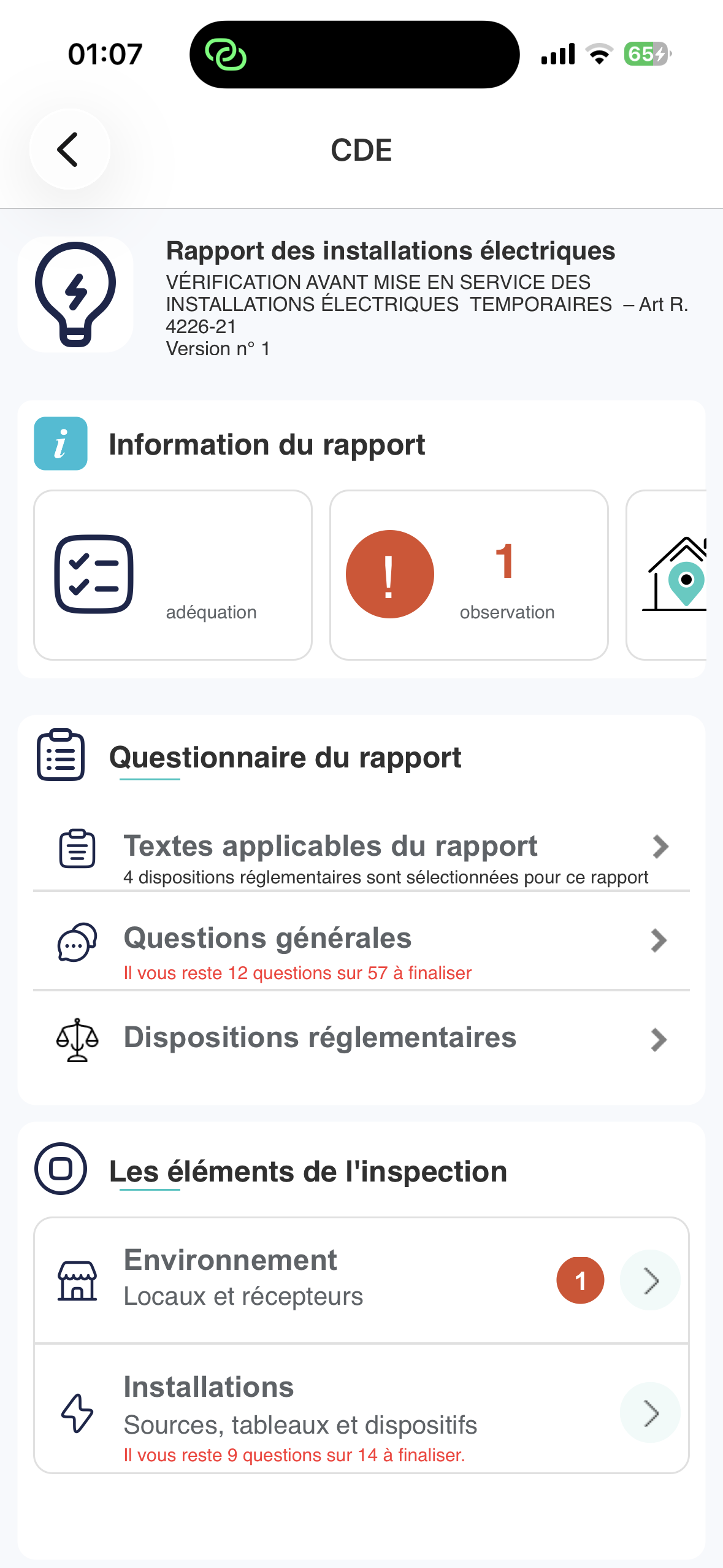 Questionnaire de rapport électrique dans Iperya Collect