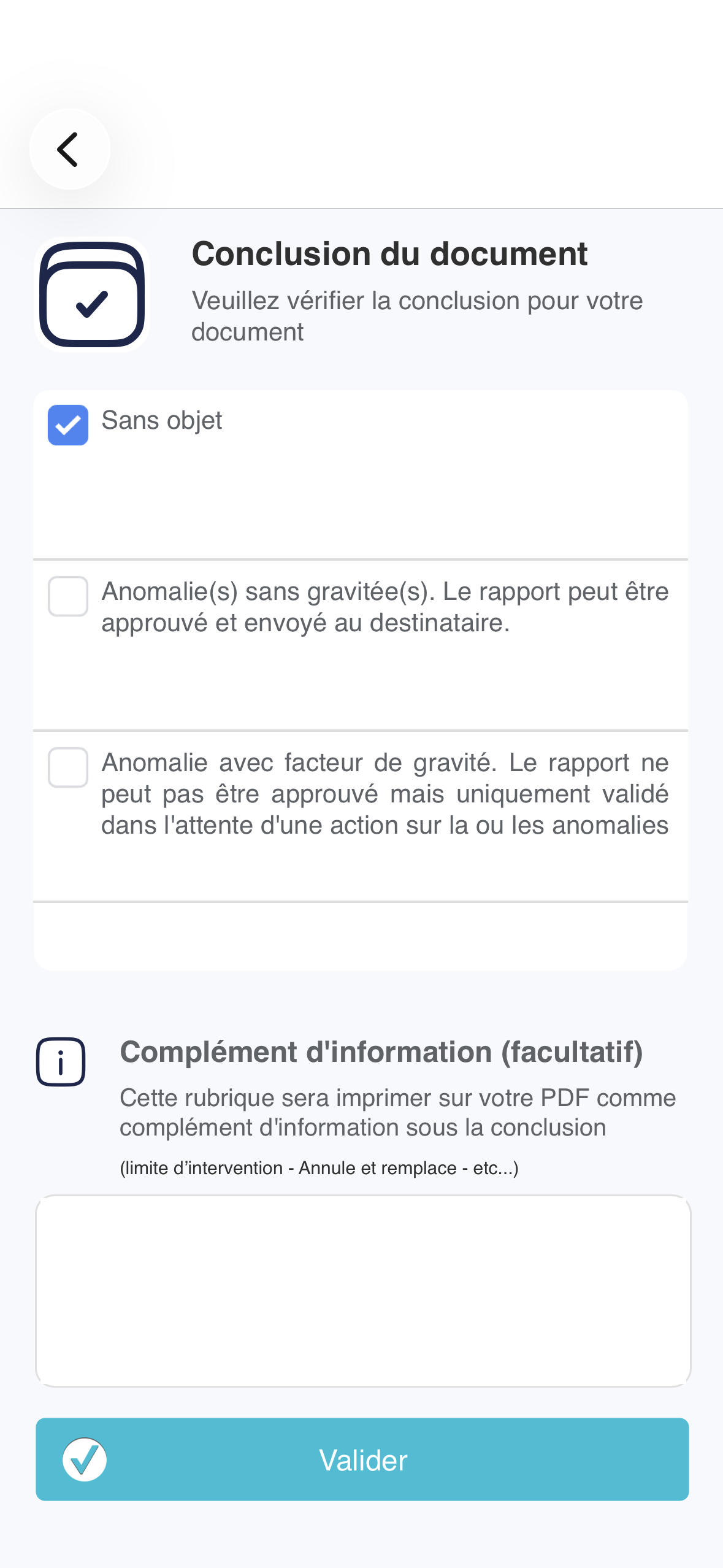 Écran de conclusion d’un document Iperya Collect