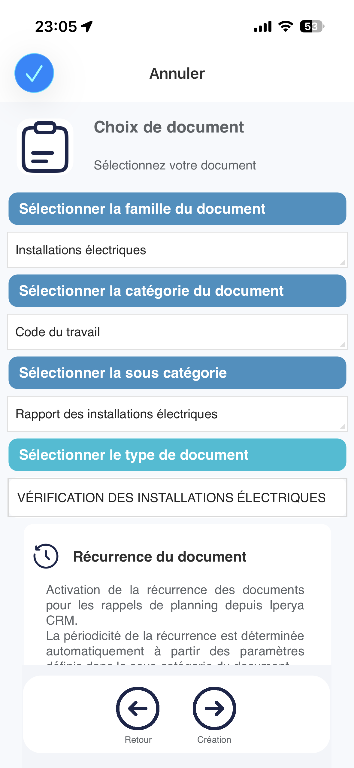 Choix guidé d’un document dans Iperya Collect
