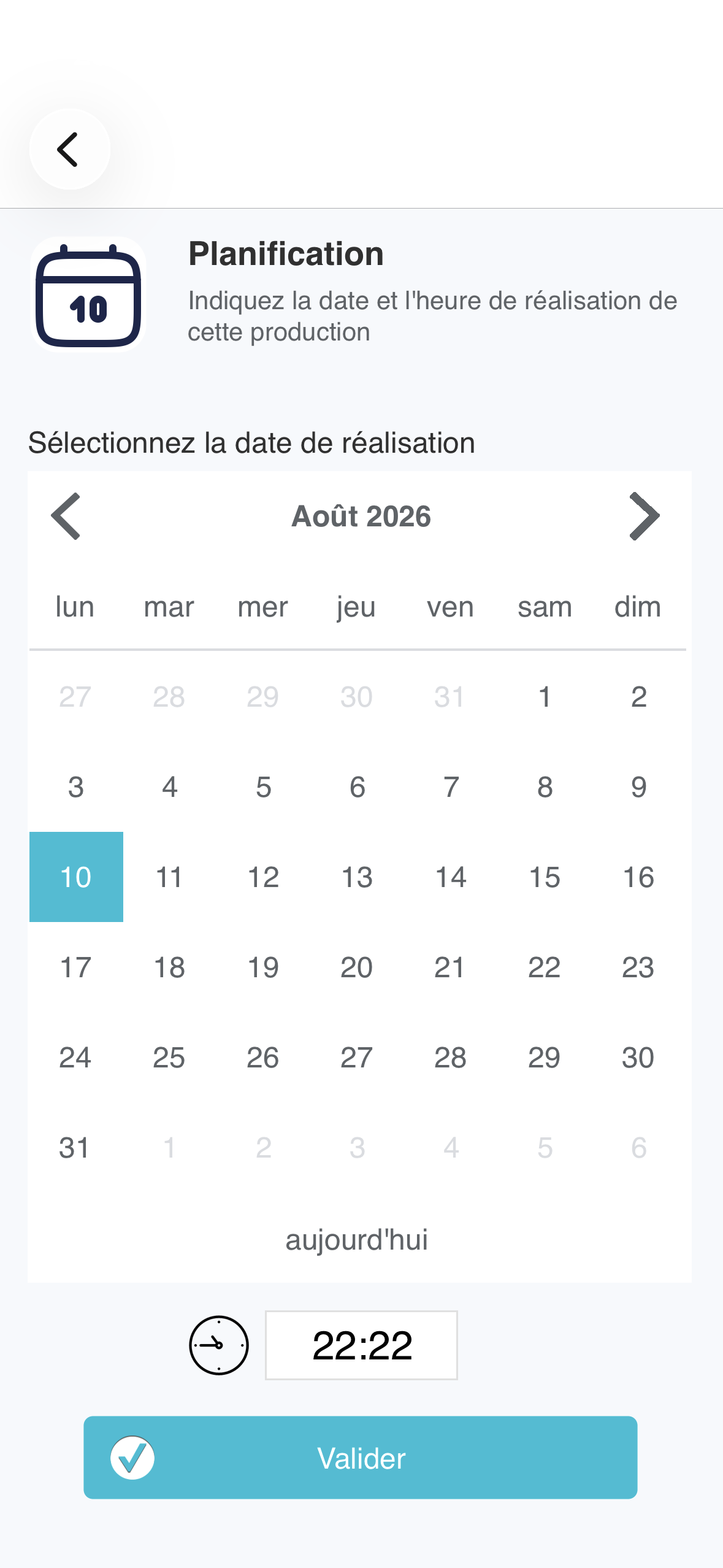Sélection de la date de réalisation dans Iperya Collect