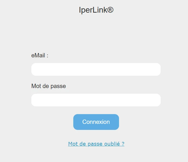 Écran de connexion IperLink avec les champs e-mail et mot de passe